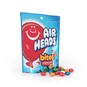 Airheads Candy Bites, Original Fruit Flavor, Non-Melting, 9oz Bag, Pack of 12, Orange/Blue/White