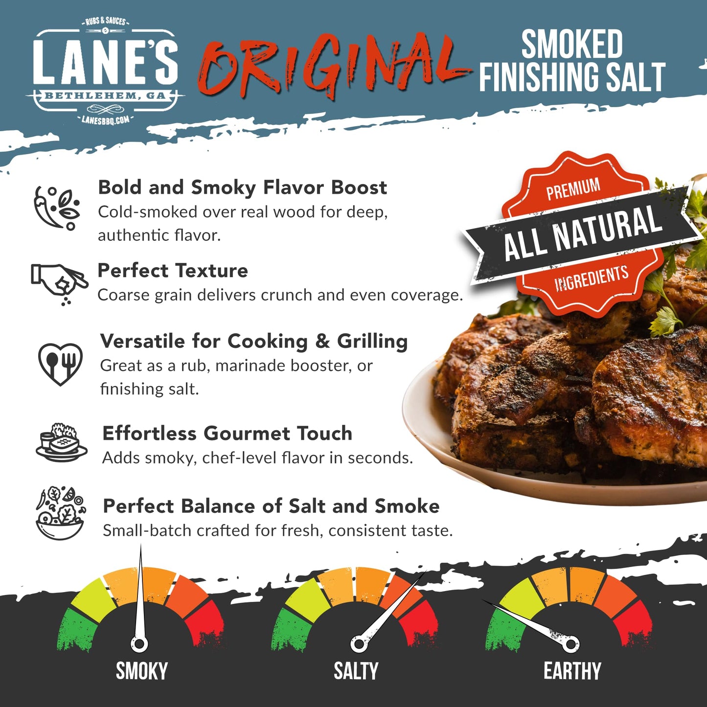 Lanes Smoked Salt - Premium Gourmet Finishing Sea Salt, Naturally Infused with Apple, Cherry & Maple Wood, 6 oz