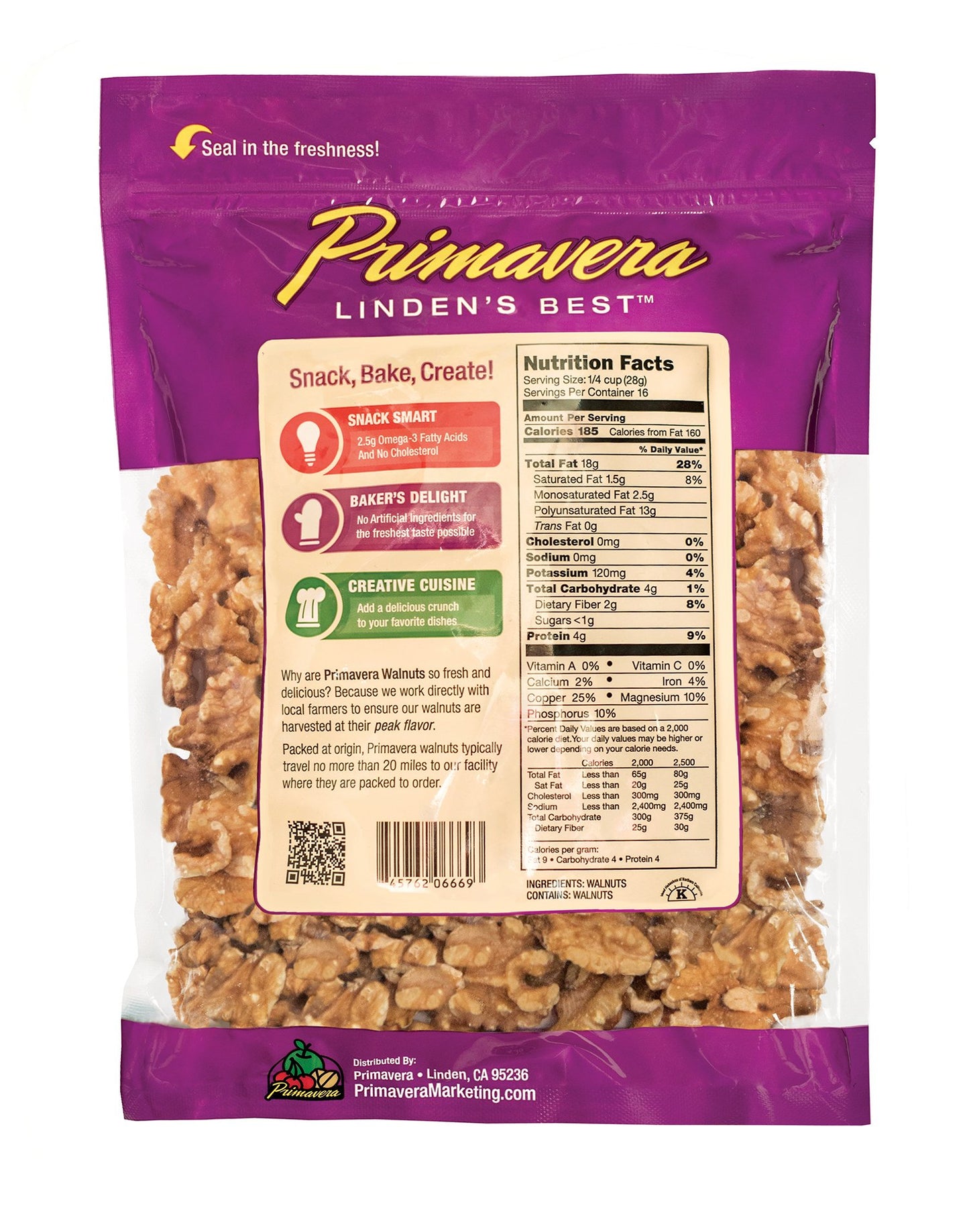 Primavera Organic Walnuts Halves and Pieces, 1lb - Bulk Unsalted Vegan Protein Snack, Gluten Free, Keto Friendly