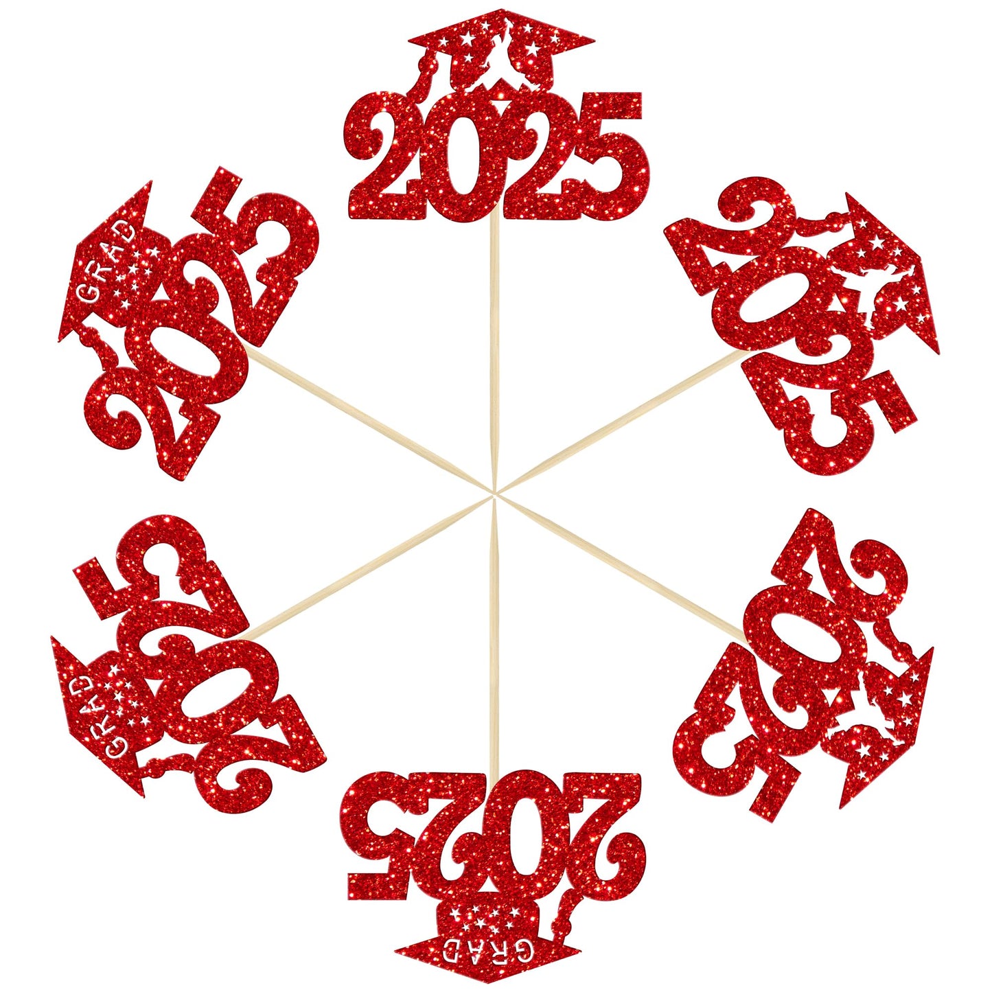 Gyufise 24Pcs Graduation Cupcake Toppers 2025 Red Glitter Class Of 2025 Graduation Cupcake Topper Decorations Diploma Grad Cap C