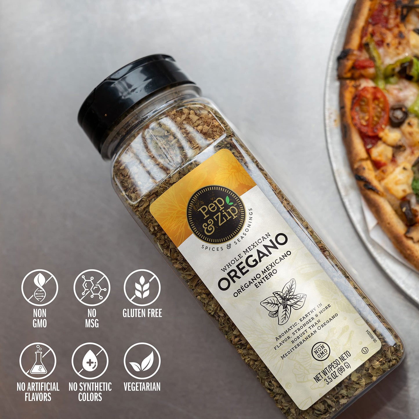 Pep And Zip, Whole Mexican Oregano/Oregano Mexicano Entero, Non Gmo, Kosher, 3.5Oz
