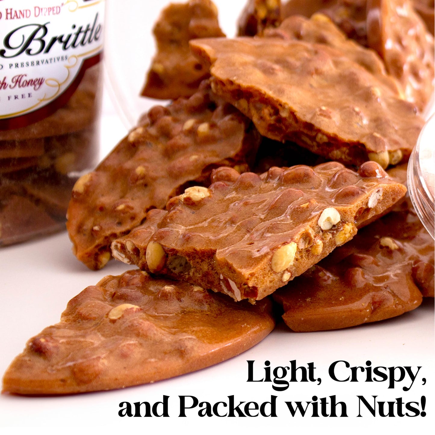 Brittle-Bittle Peanut Brittle Candy, Handmade Old Fashioned Peanut Brittle Made With Honey, All Natural, Gluten Free, Perfect Sn