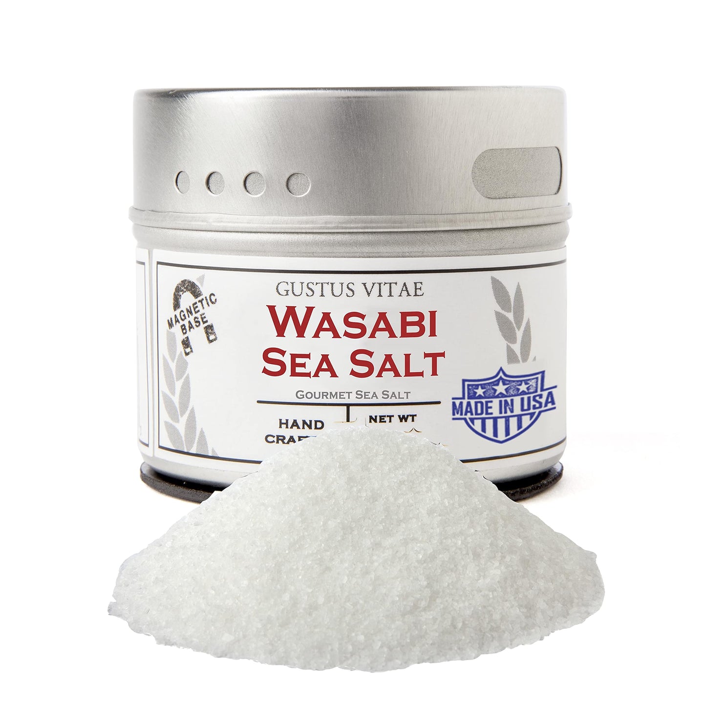 Gustus Vitae Wasabi Sea Salt - Gourmet Infused Seasoning - 3oz Magnetic Tin - Non GMO - Silver