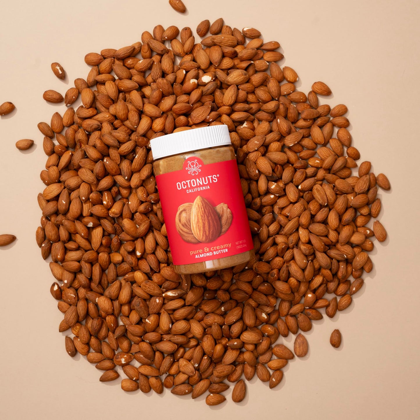 Octonuts Dry Roasted Pure Almond Nut Butter 16oz - Pure Creamy Nut Butter - Gluten Free, Vegan, Kosher, Paleo, Non-GMO Nut Butte