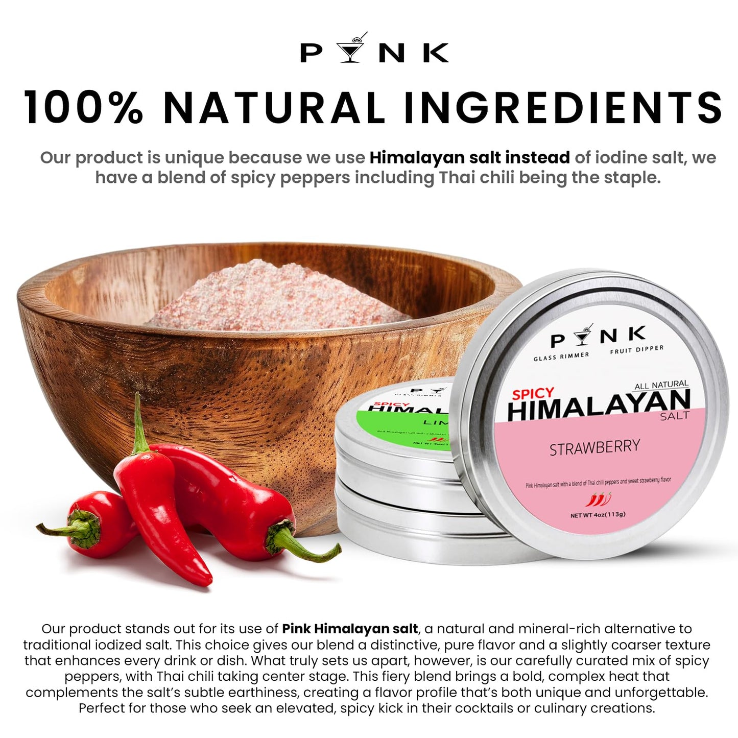 PYNK SALT Sweet & Spicy Flavored Salt for Drinks and Desserts, 4oz Can