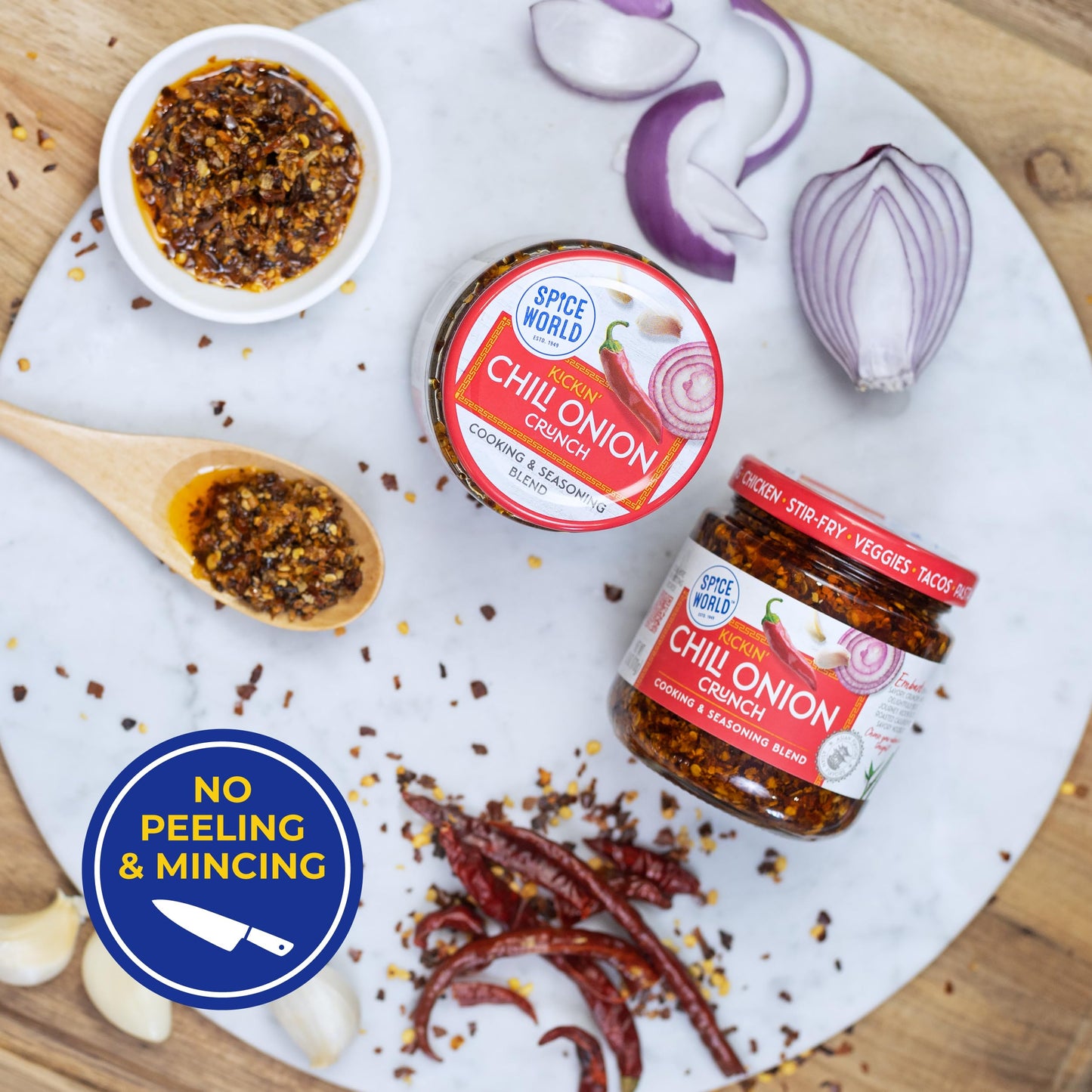 Spice World Chili Onion Crunch Seasoning Blend, 6oz - Ready-to-Use for Stir-Fries, Chili, Stews & Asian Dishes, Adds Savory Flavor & Heat