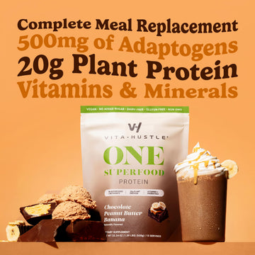 VitaHustle All-in-One Nutrition Shake - Choc Peanut Butter Banana, Vegan Meal Replacement with KSM66 Ashwagandha & 86+ Superfoods