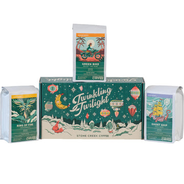Stone Creek Coffee Twinkling Twilight Box Dark, Medium, And Light Roast (8 Oz, Pack Of 3) – Whole Bean Coffee Sampler, Holiday Limited-Edition Gift Set, Juicy, Balanced And Bold Roasted Coffee Beans