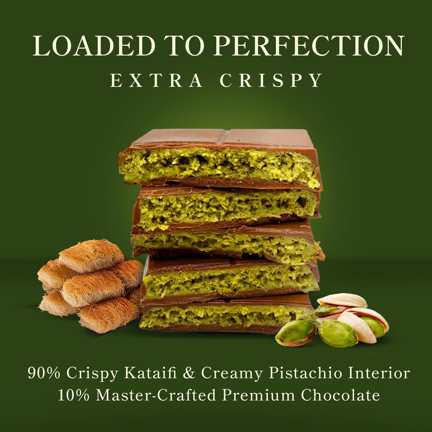 Rah Viral Dubai Chocolate Bar Pistachio Original, 7Oz - 200Gr, Loaded Knafeh Dubai Pistachio Chocolate Bar With Kunafa | Premium