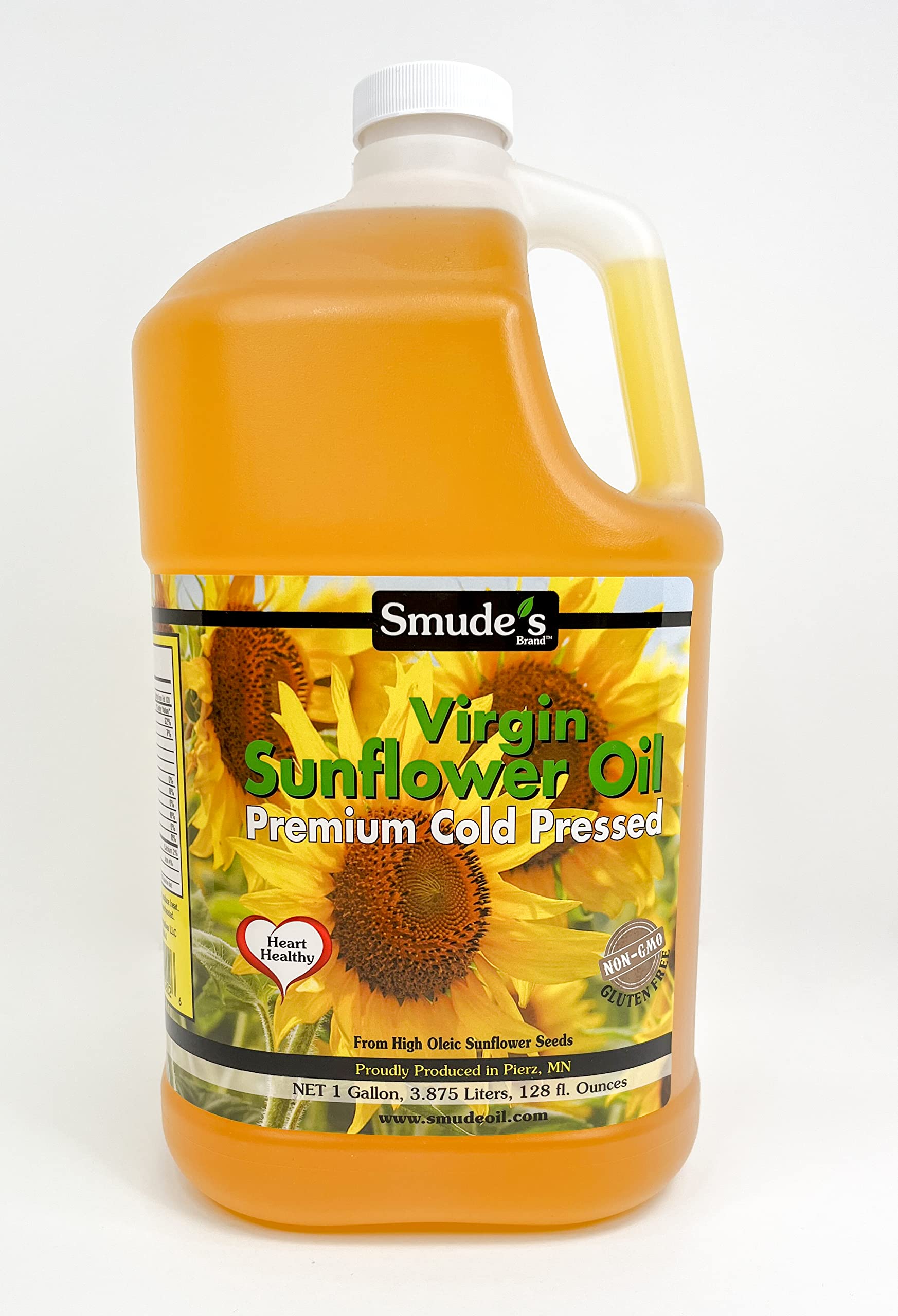 Smudes Brand Cold Pressed Sunflower Oil - 1 Gallon (128 oz.) Plastic Bottle | Healthy & Versatile Cooking Oil, High Oleic, Hear