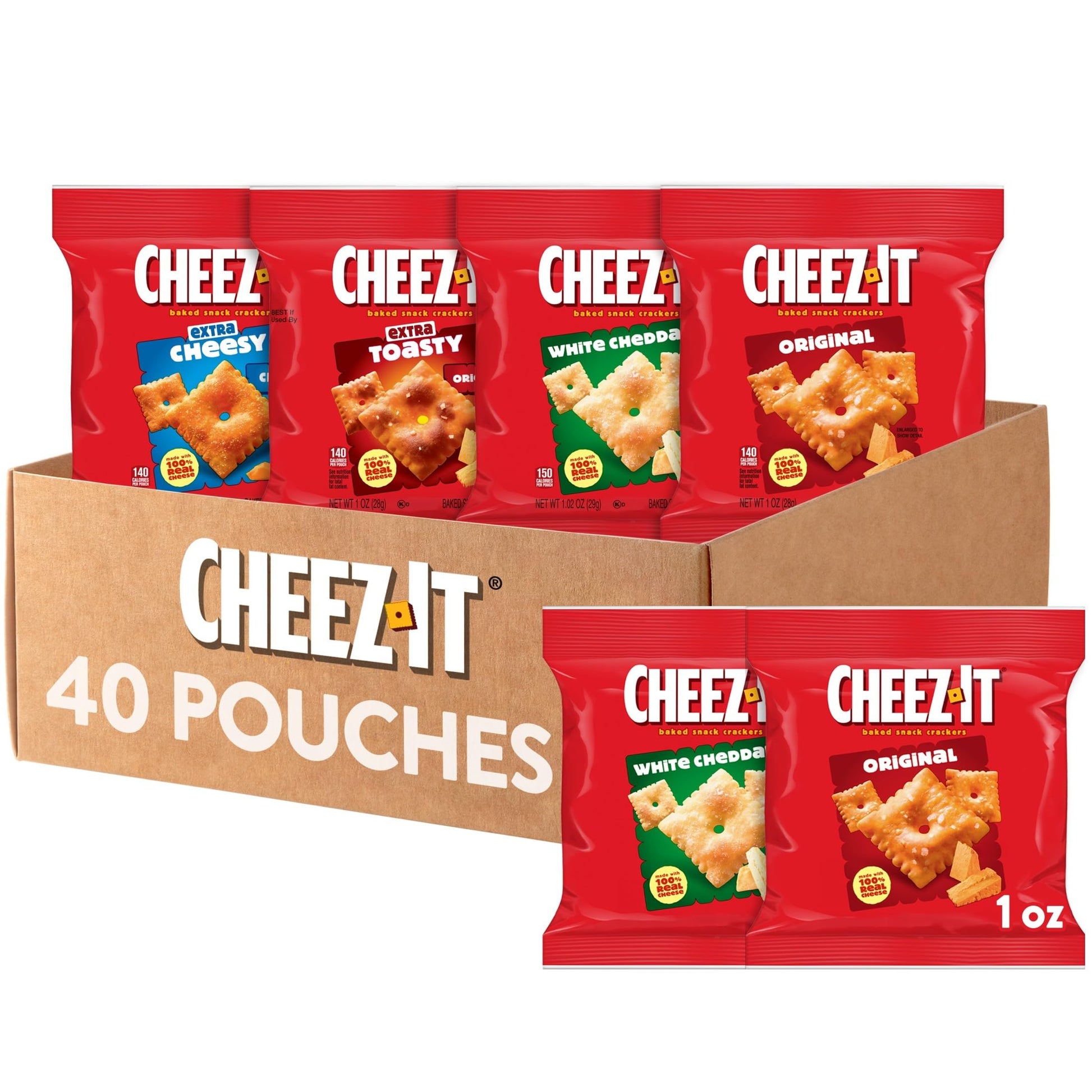 Cheez-It Baked Snack Crackers, Lunch Snacks, Variety Pack (40 Pouches)