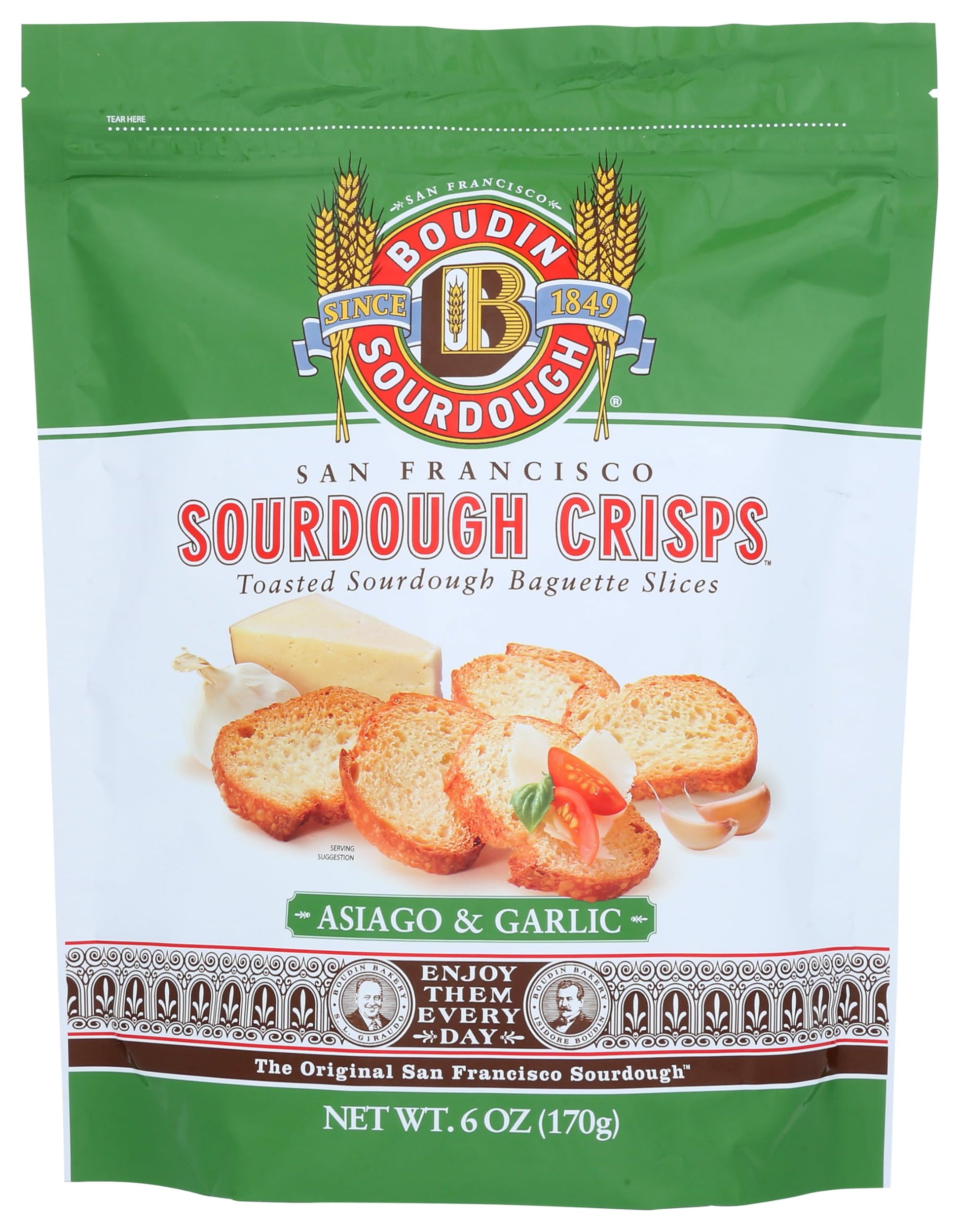 Boudin Sourdough, Crisps Sourdough San Francisco Asiago & Garlic, 6 Ounce