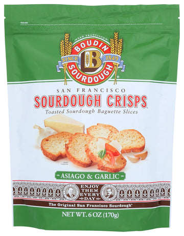 Boudin Sourdough, Crisps Sourdough San Francisco Asiago & Garlic, 6 Ounce