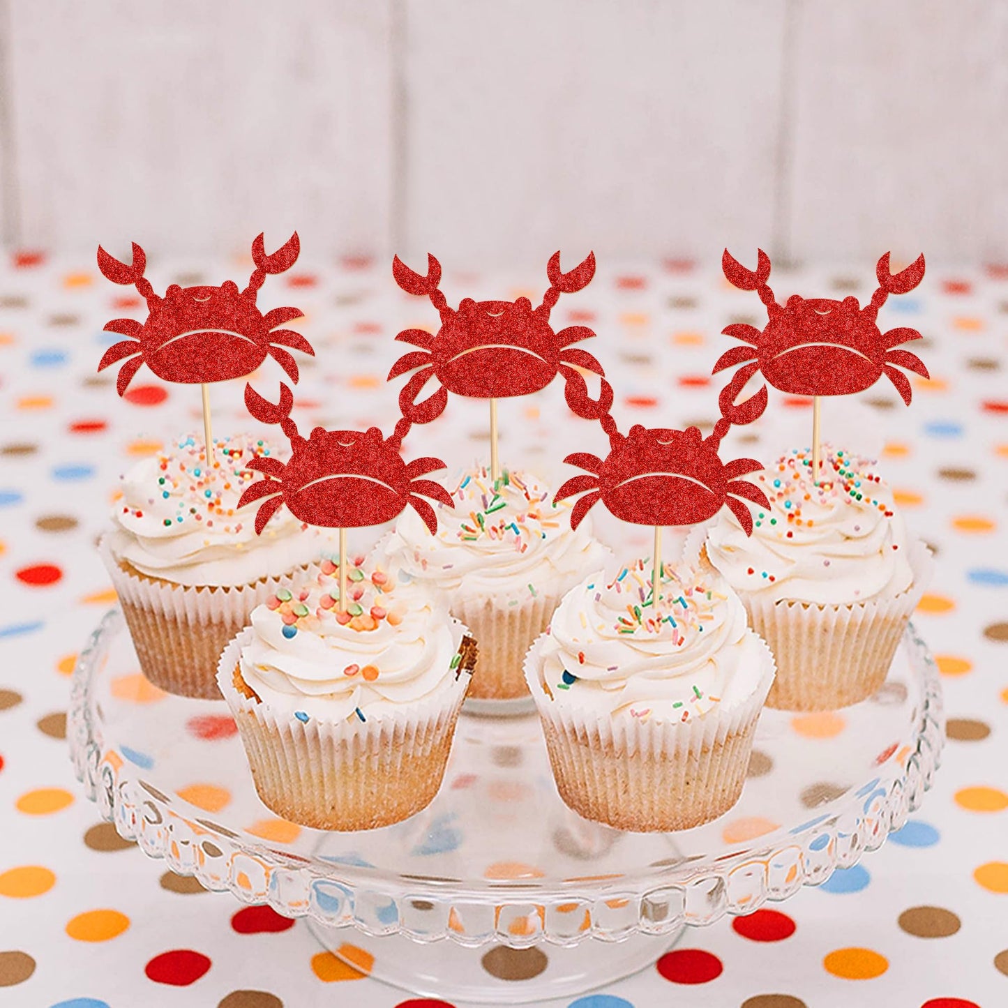 Cyodoos Crab Cupcake Topper Set, 24 PCS Ocean Themed Decorations for Baby Shower and Birthday Parties