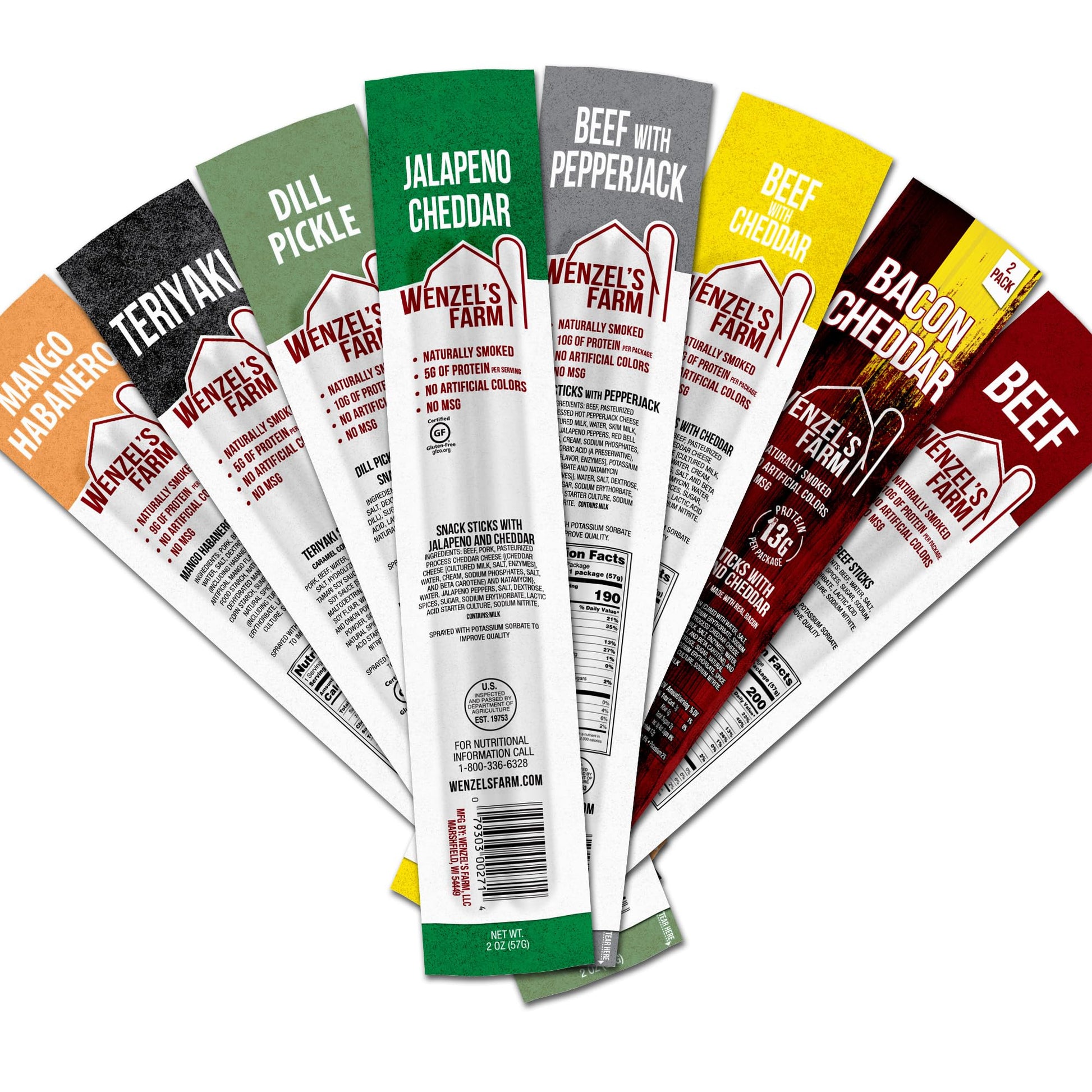 Wenzels Farm Snack Sticks, High Protein, Low Carb, Gluten Free, 16 Ounce (8 Packs of 2)