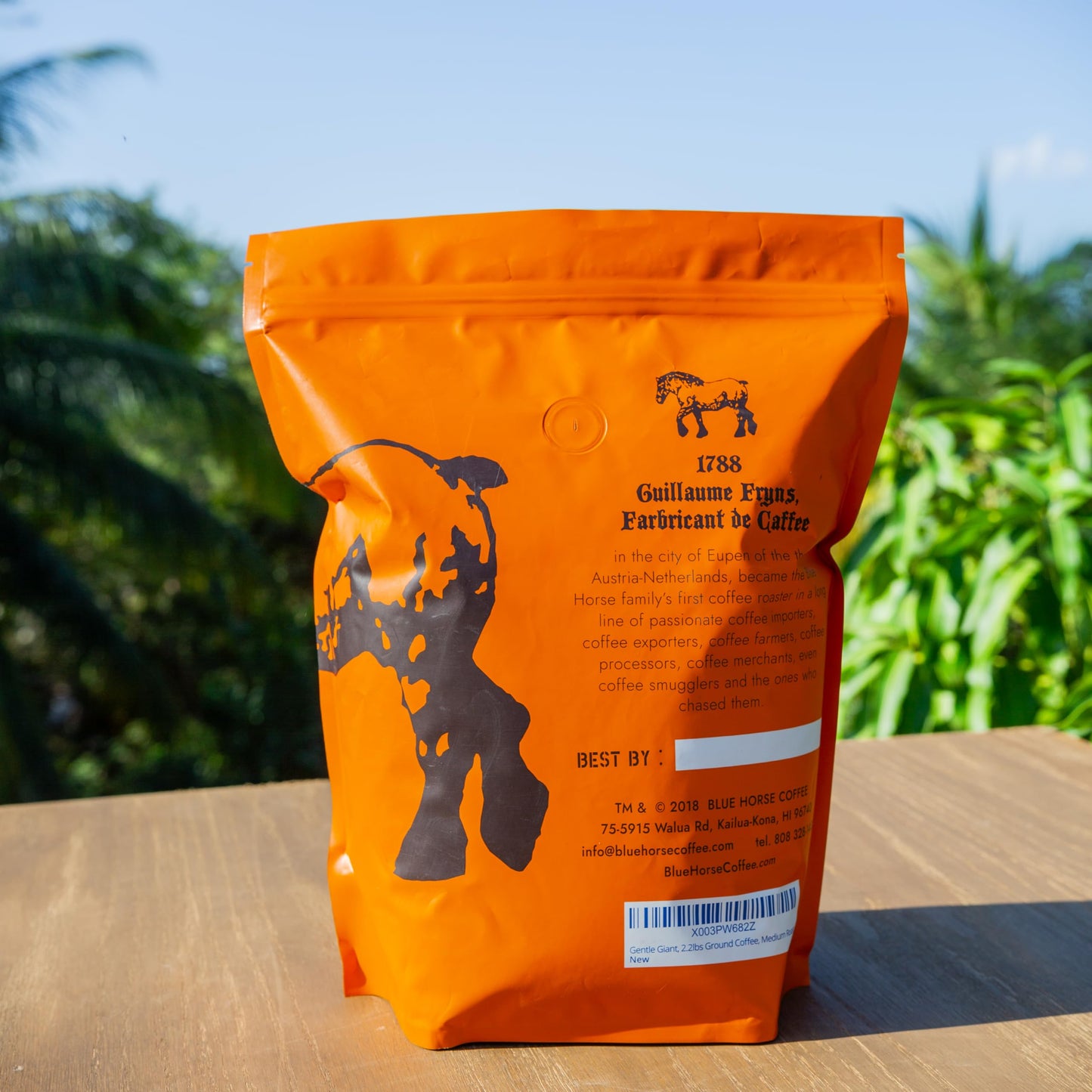 Blue Horse 'Gentle Giant' Hawaiian Roast, Arabica Whole Beans Blend (20% Kona), Medium Roast, 2.2 Lbs (35 Oz), Farm-Fresh Arabic
