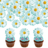 60Pcs Edible Daisy Cupcake Toppers Wafer Paper Flower Cake Topper Decorations Flower Chrysanthemum Party Decorations for Birthda