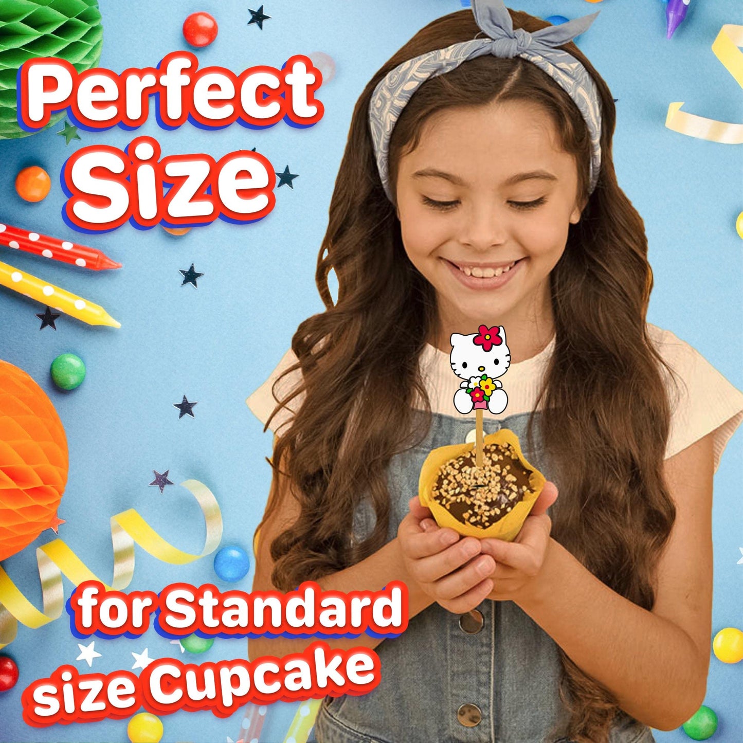 24X Cute Cat Cupcake Toppers - Durable Picks Happy Birthday D  Cor, Cupcake Decorations For Kids' Birthdays