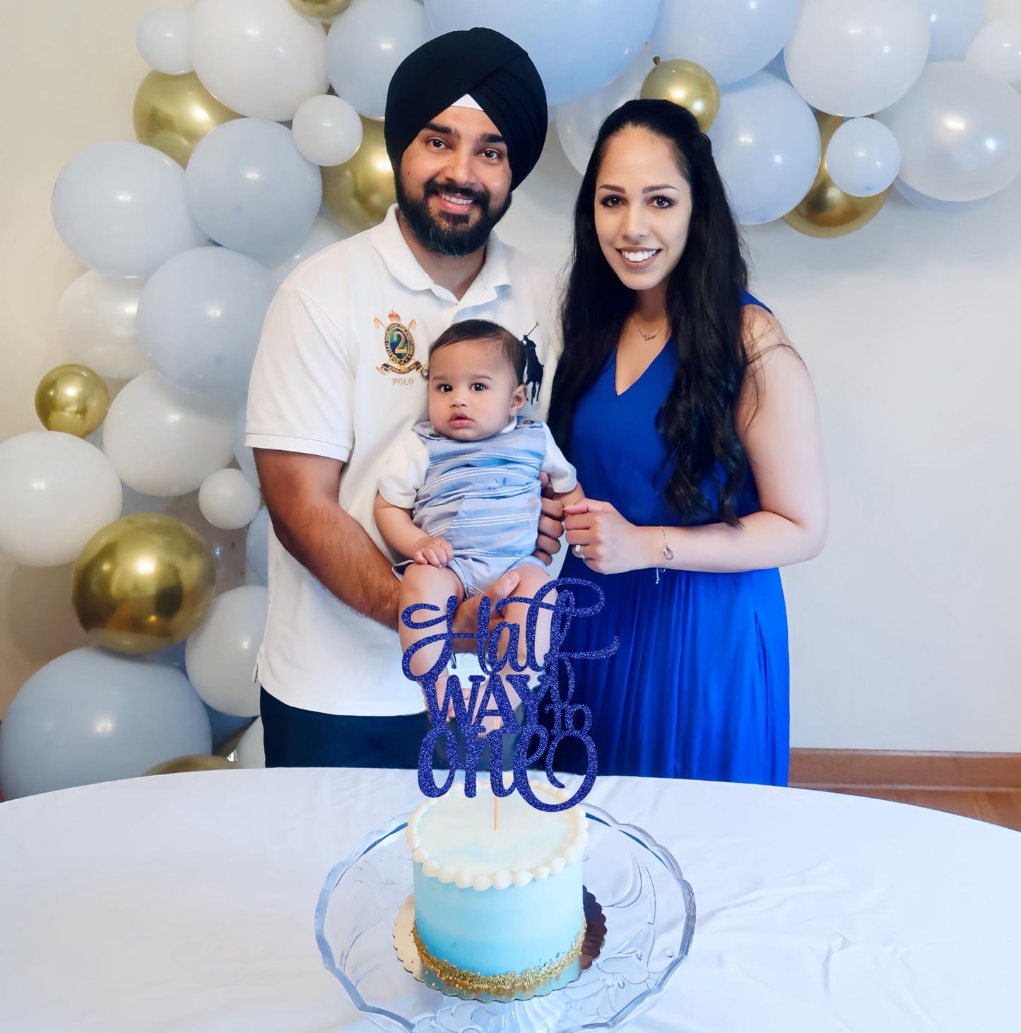 Ahaoray Half Way To One Cake Topper - Blue Glitter 6 Months Birthday Decorations Supplies - Half Birthday Decorations Baby Girl,