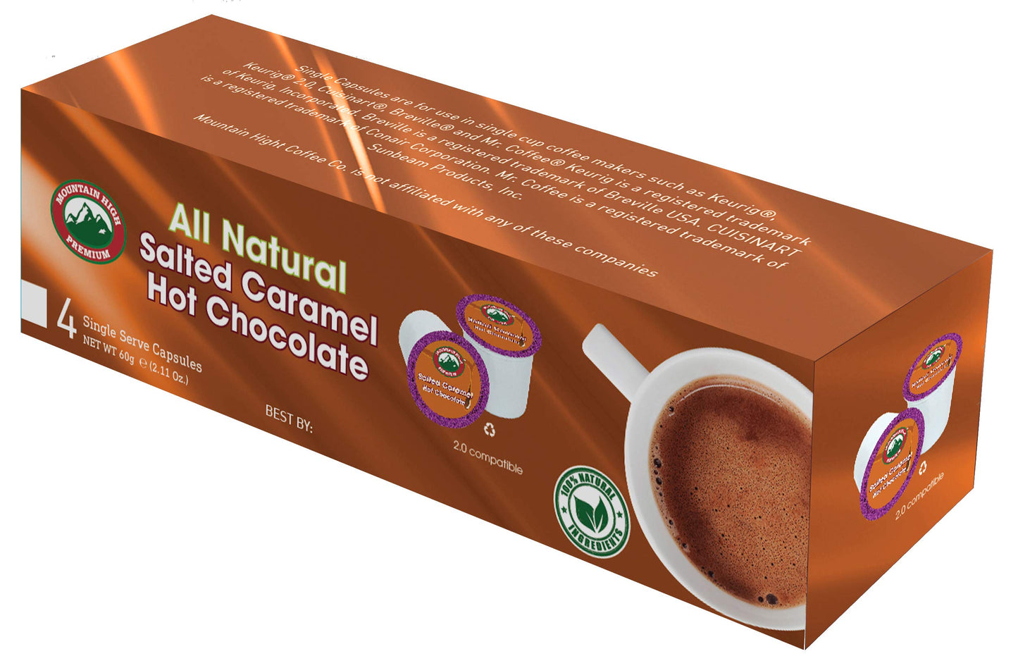 Mountain High All Natural Hot Chocolate - 20 Compatible Single Serve Cups (Salted Caramel, 48)
