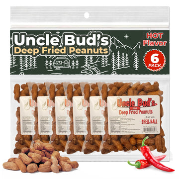 Uncle Bud's Hot & Spicy Deep Fried Peanuts in Shell (6-Pack) | Premium Flavored Peanuts Variety Combo | Individual Snack Packs |