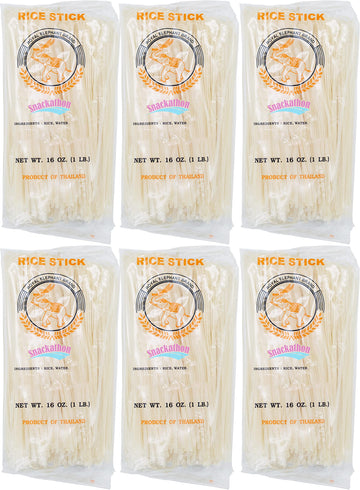 Rice Stick Noodles For Stir Fry  3Mm Width  16 Ounce Each  Pack Of 6