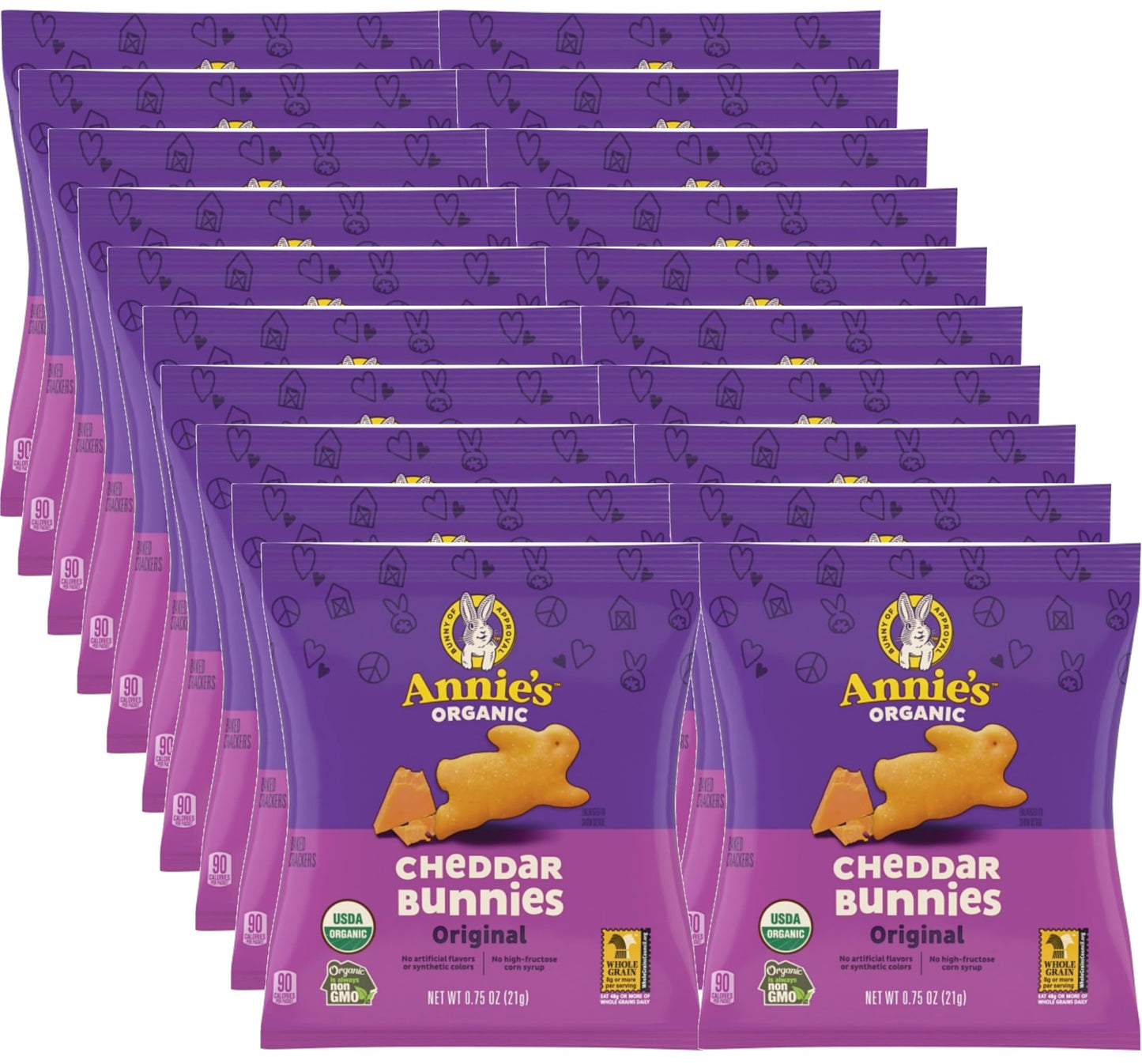 Annies Organic Cheddar Bunny Crackers - Pack of 20 - Organic Certified Snacks - Baked Snack Crackers - No Synthetic Colors or P