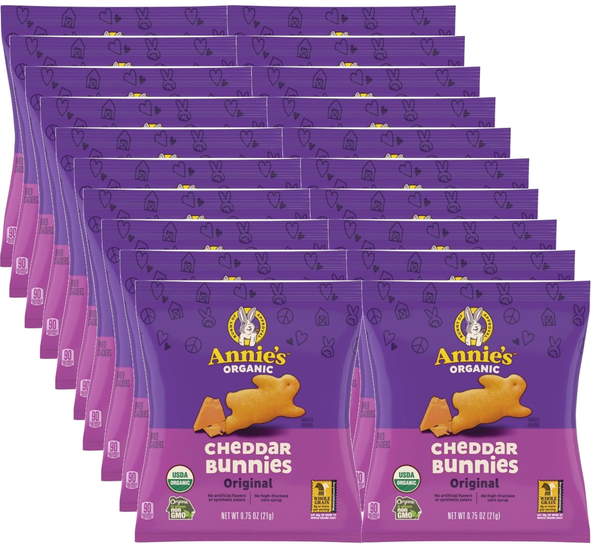 Annies Organic Cheddar Bunny Crackers - Pack of 20 - Organic Certified Snacks - Baked Snack Crackers - No Synthetic Colors or P
