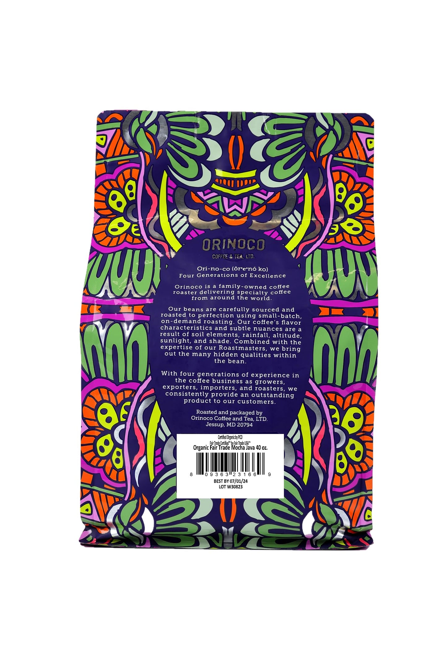 Orinoco Organic Fair Trade Mocha-Java Blend 2.5Lb Bag, Medium Roast, Whole Bean Coffee, 100% Organic Fair Trade Arabica Beans