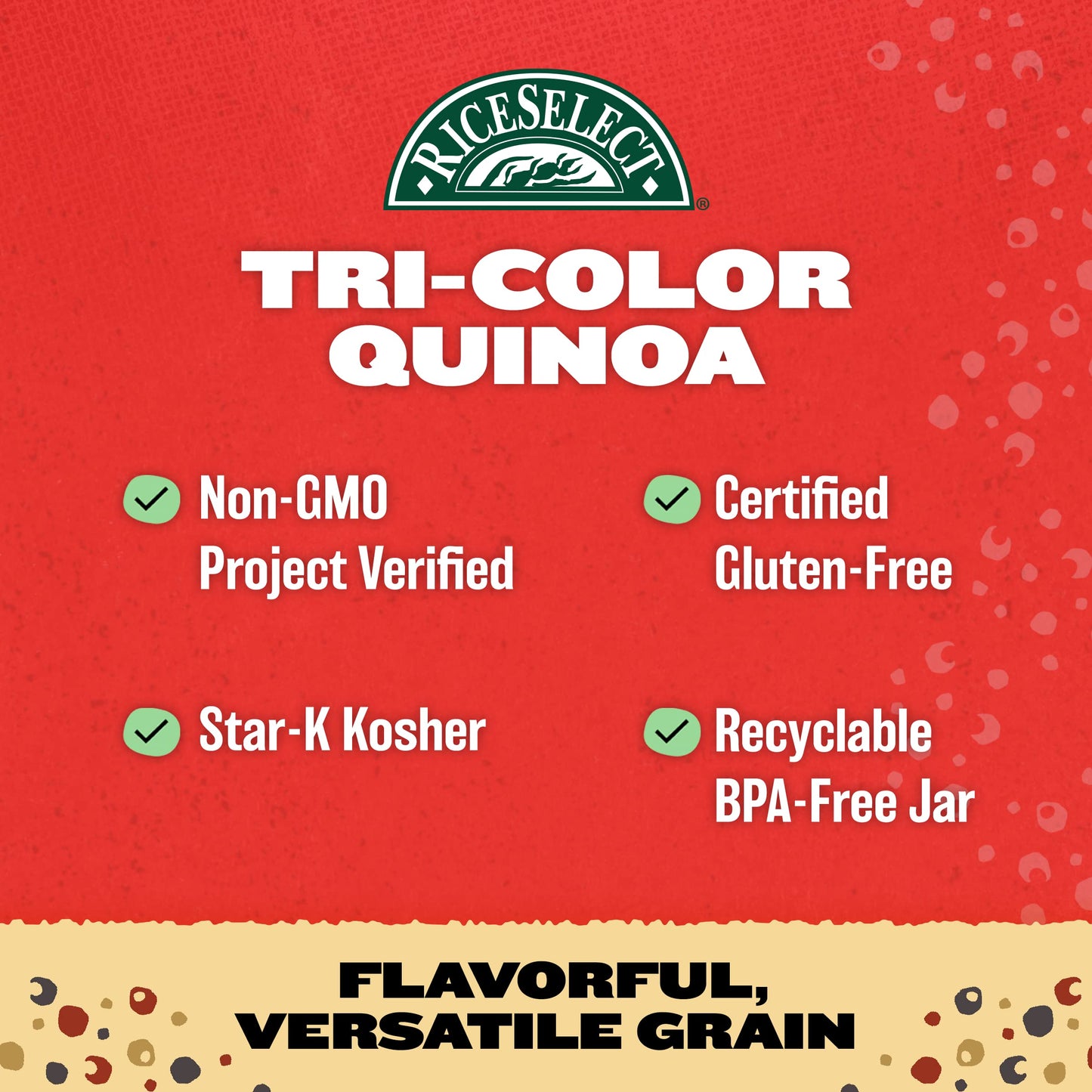 Riceselect Tri-Color Quinoa, Premium Gluten-Free Seed, Star-K Kosher, And Non-Gmo Quinoa, 22-Ounce Jar
