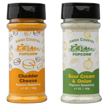 Amish Country Popcorn | Seasoning Variety Pack | Sour Cream and Onion & Cheddar Cheese Popcorn Topping | 2 Pack Flavor Variety B