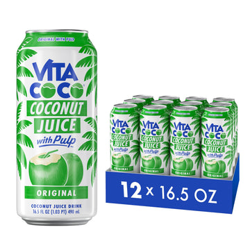 Vita Coco Coconut Juice with Pulp, Natural Electrolytes, 16.9 oz Can, Pack of 12
