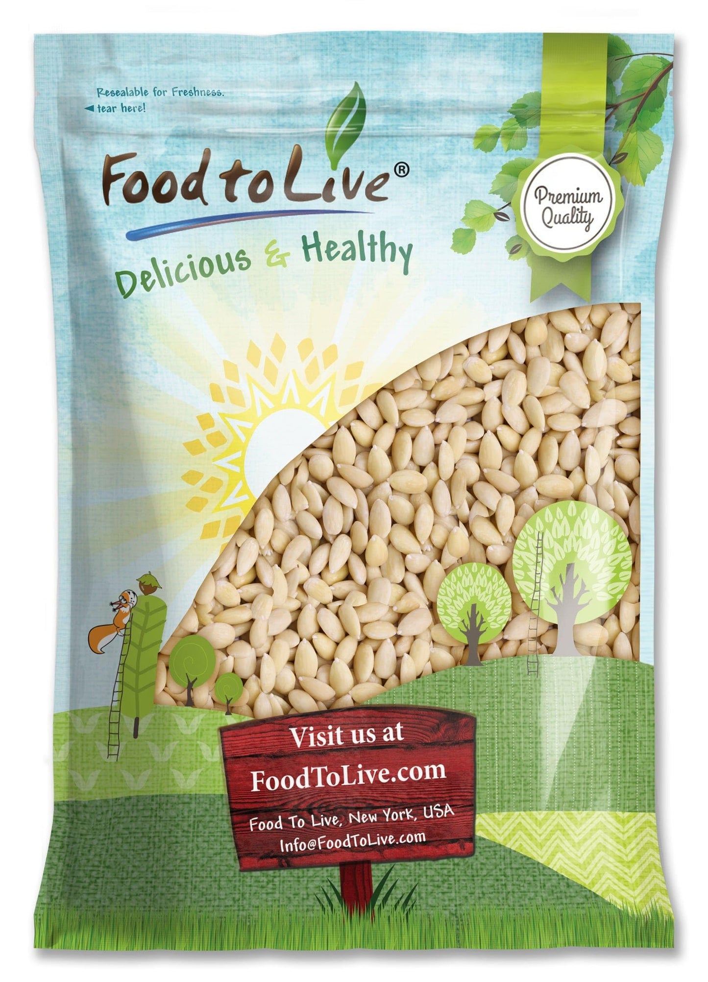 Food to Live - Blanched Whole Almonds, 8 Pounds - Raw, Skinless, Unsalted, Keto, Vegan, Kosher, Bulk. High in Protein, Fiber, Vi