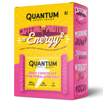 Quantum Energy Square: Energy Bar With Caffeine & 10G Protein. Delicious Healthy Snack On The Go. (Vegan, Gluten-Free, Soy-Free, Dairy-Free) (Dark Chocolate Pink Himalayan Salt)