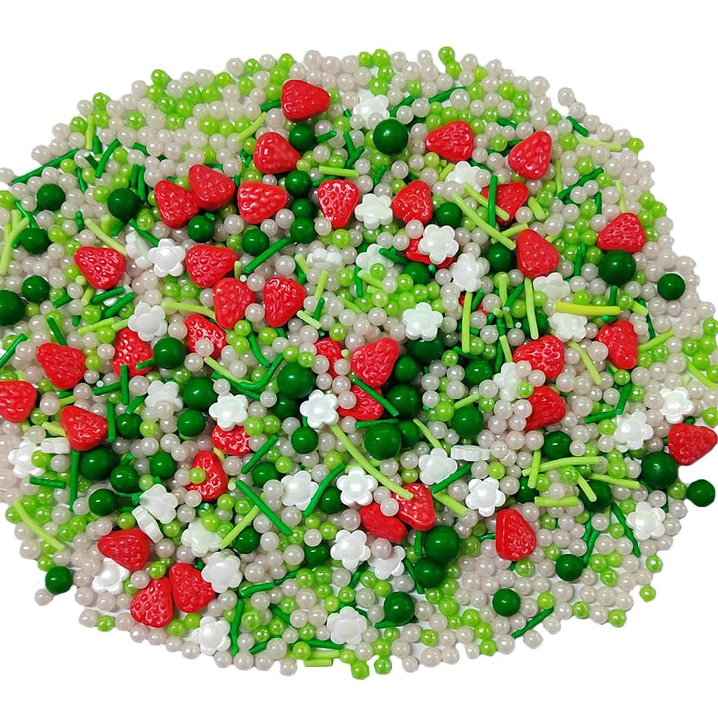 Sentovac Strawberry Sprinkles Green Peals Spring Flowers Mix Edible Sprinkle Strawberry Shortcake For Cake Decorating Candy Cupc