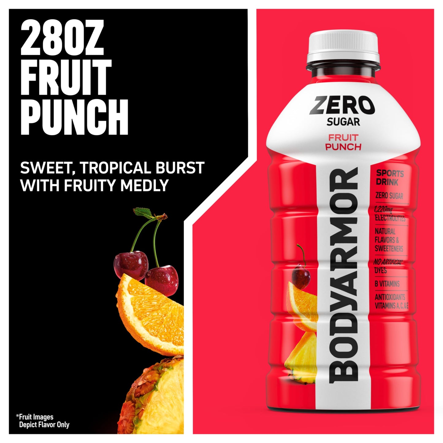 BODYprotective covering ZERO Sugar Fruit Punch  Sugar Free Sports Drink - Low-Calorie Hydration - Natural Flavors with Potassium Packed Electrolytes  Antioxidants  and B-vitamins  28 fl oz (Pack of 15)