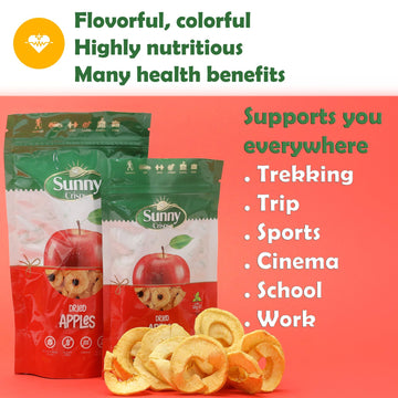 Sunny Crisps Dried Apples No Sugar Added 3.52 Oz - Chewable Dry Apple Slices For Potpourri - Ring Shaped Dehydrated Apple Slices