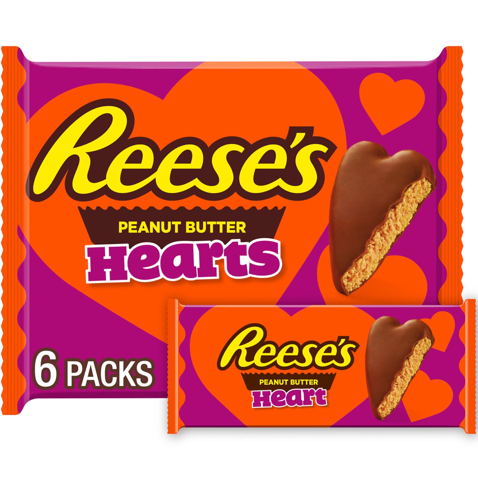 Reeses Milk Chocolate Peanut Butter Hearts, Valentines Candy Packs, 1.2 oz (6 Count)
