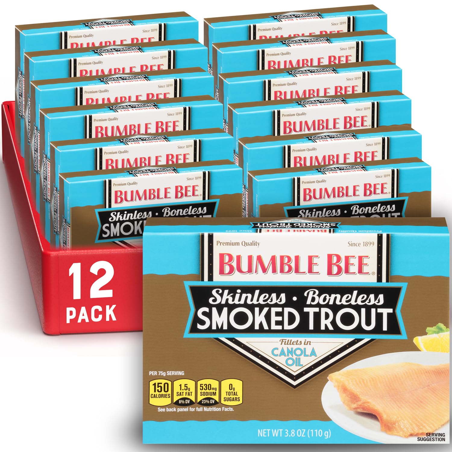 Bumble Bee Skinless & Boneless Smoked Trout Fillets, 3.8 oz Cans, Pack of 12, 17g Protein, Gluten Free Snack