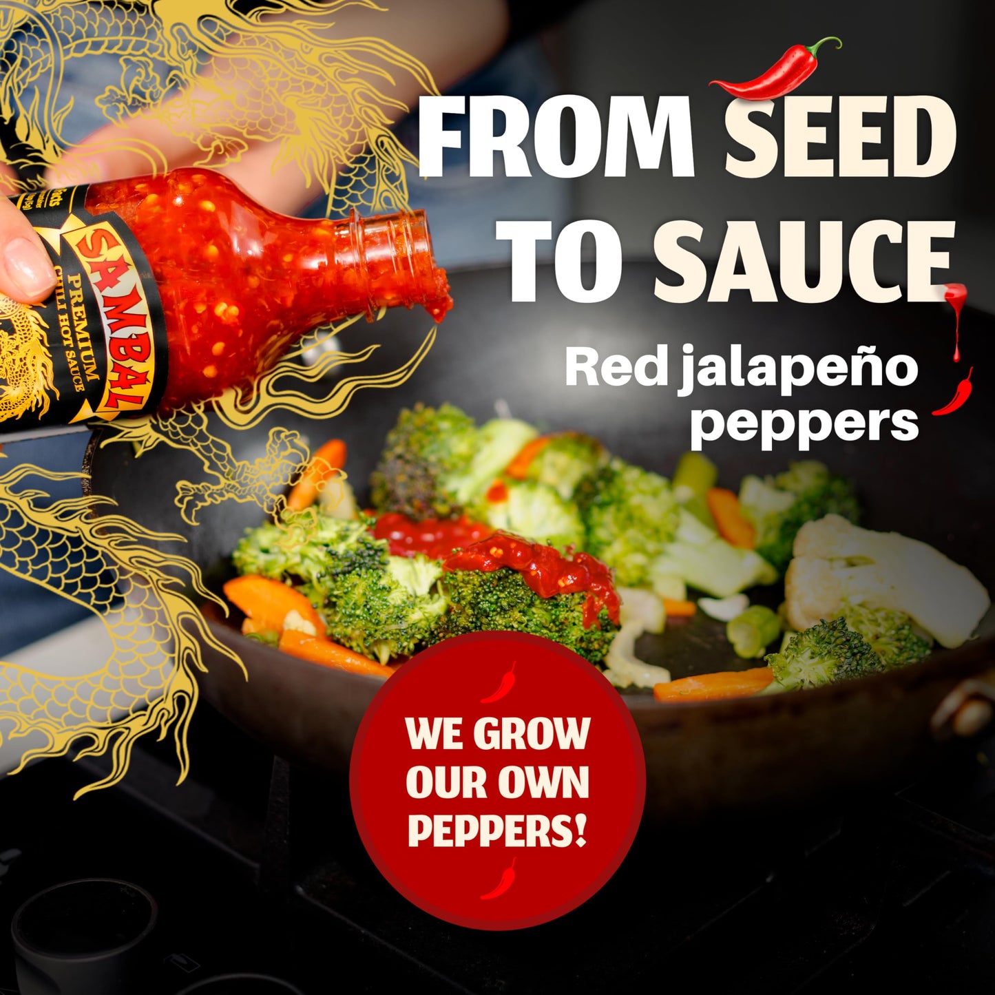 Underwood Ranches Limited Edition Dragon Sambal Sauce - Hot Sauce, Perfect For Spicing Up Any Dish! - Made From Red Jalapeno Pep
