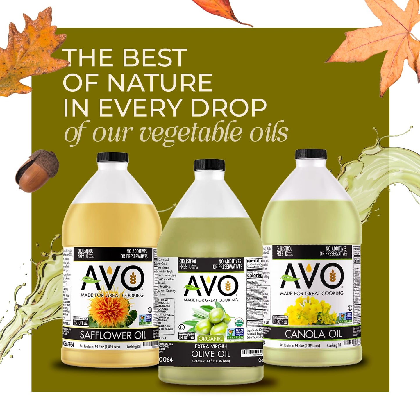 AVO ORGANIC 100% EXTRA VIRGIN OLIVE Oil, 64 Fl-oz (Half Gallon) NO preservatives added