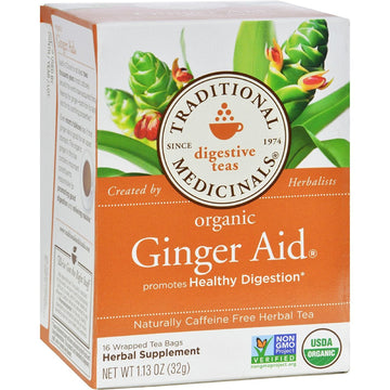 Traditional Medicinals Organic Ginger Aid Herbal Tea, Promotes Healthy Digestion, (Pack of 6) - 96 Tea Bags Total