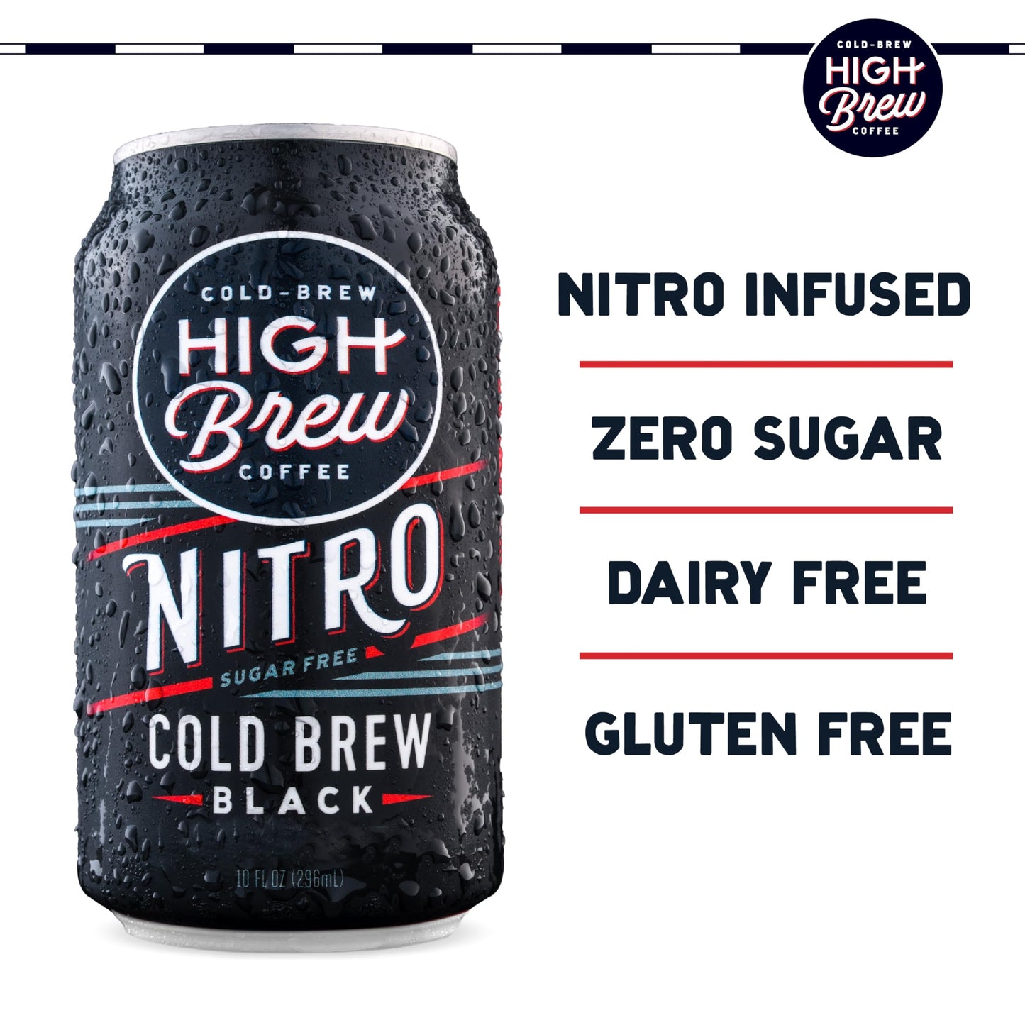 High Brew Coffee, Cold Brew, Nitro Black, Sugar Free & Dairy Free, 10 Fl Oz Can (Pack Of 12)