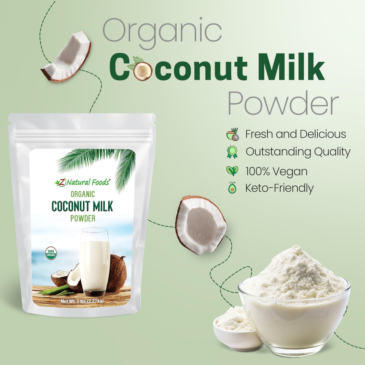 Z Natural Foods Organic Coconut Milk Powder - Dairy Alternative - Vegan, Gluten Free - 5 lb