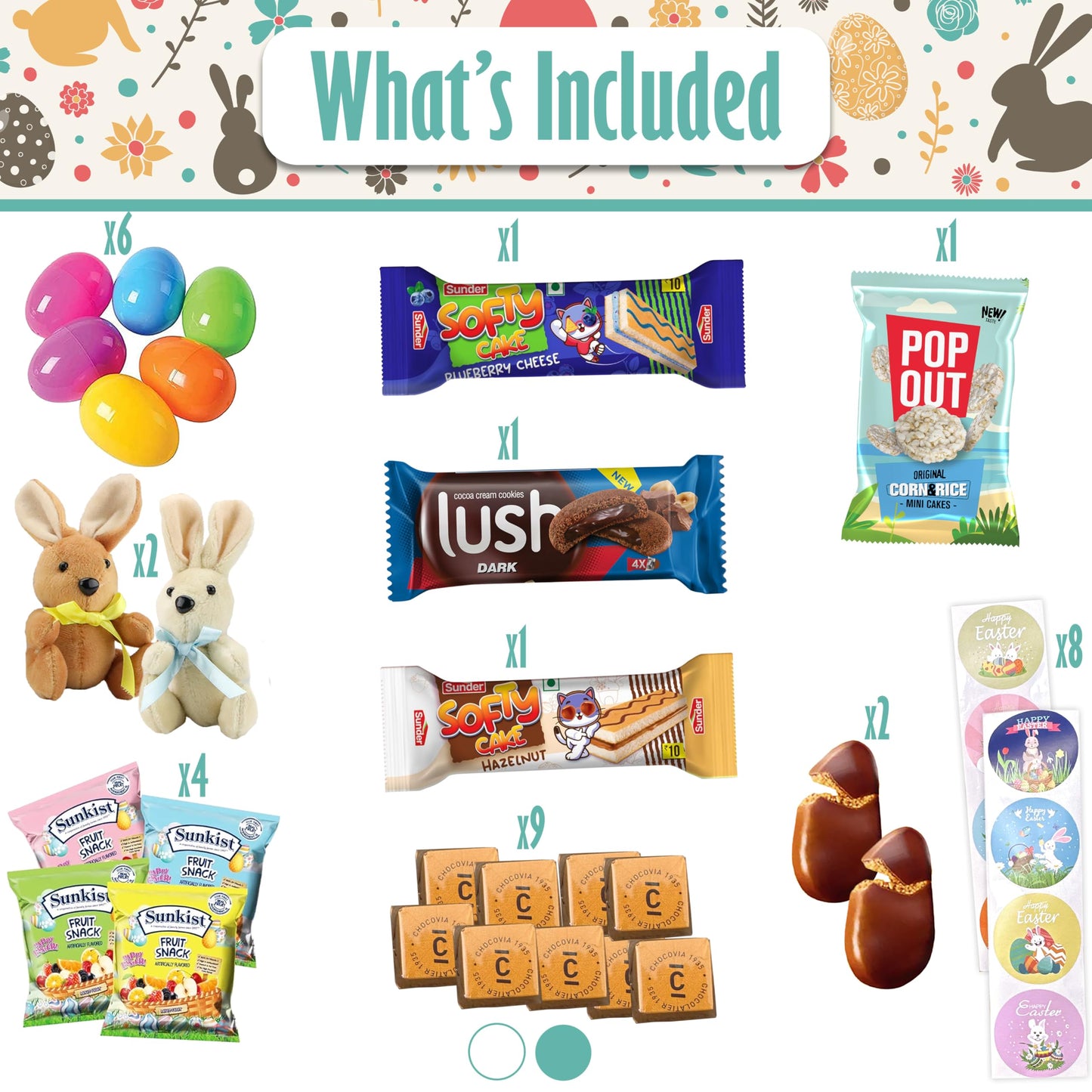 Easter Snack Brown Basket (50 Count) Filled With Treats, Candy, Peelable Gummies, Marshmallow Gummies, Bunny And More, Great Pac
