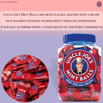 Uncle Joes Mint Balls | Handcrafted British Candy | with Peppermint Oil | Long Lasting & Breath Refreshing Minty Flavor | Indiv
