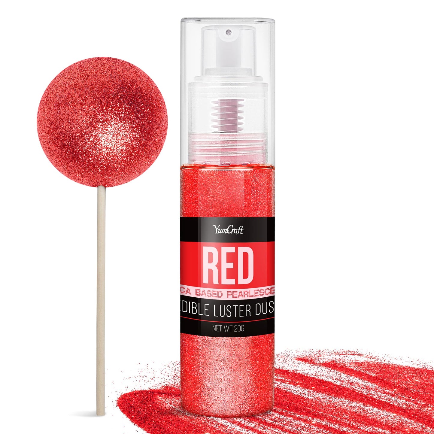 YumCraft Edible Glitter Spray - 20g Luster Dust for Cake Decorating, Red