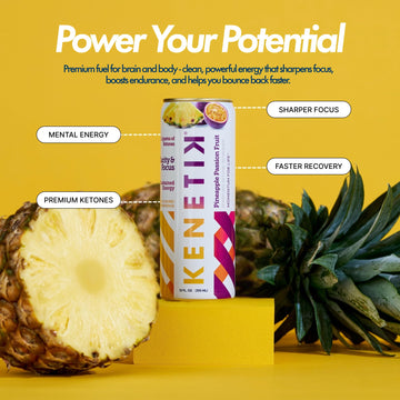 Kenetik Nootropic Ketone Drink, Sugar Free, Caffeine Free, 12 Fl Oz (Pack of 12), Pineapple Passionfruit