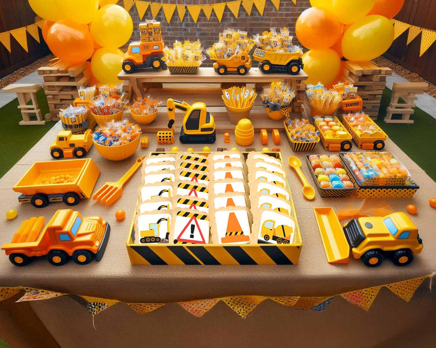 Construction Theme Cookies Individually Wrapped 24 Pack | Bulldozer Excavator Digging Vehicles | Birthday Baby Shower