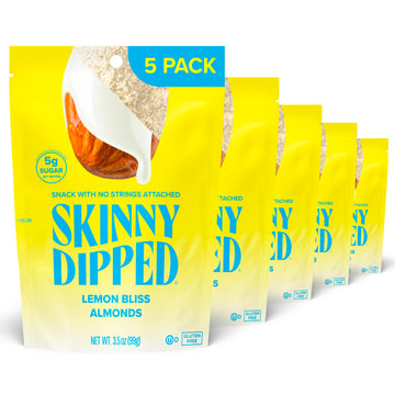 SkinnyDipped Lemon Bliss Almonds, Healthy Snack, Plant Protein, Gluten Free, 3.5 oz Resealable Bags, Pack of 5